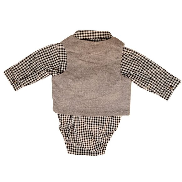 Just One You Gingham Baby Boy Dress Shirt + Gray Vest 3Mo 100% Cotton Knit NEW - Picture 3 of 5